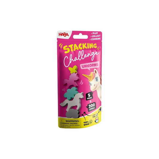 STACKING CHALLENGE UNICORNS HABA: ¡300 retos de equilibrio mágico!
🦄 Desafío de Destreza: Apila las 5 piezas de madera en el orden exacto sin que la estructura se derrumbe. ¡Precisión nivel unicornio!

🧠 300 Retos Progresivos: Un libro de desafíos que aumenta la dificultad poco a poco, perfecto para entrenar la paciencia y la lógica.

✈️ Diversión Sin Pantallas: Formato ultra compacto y ligero, diseñado para llevar en la mochila y jugar en cualquier lugar (viajes, restaurantes o casa).

¿Tienes el pulso n