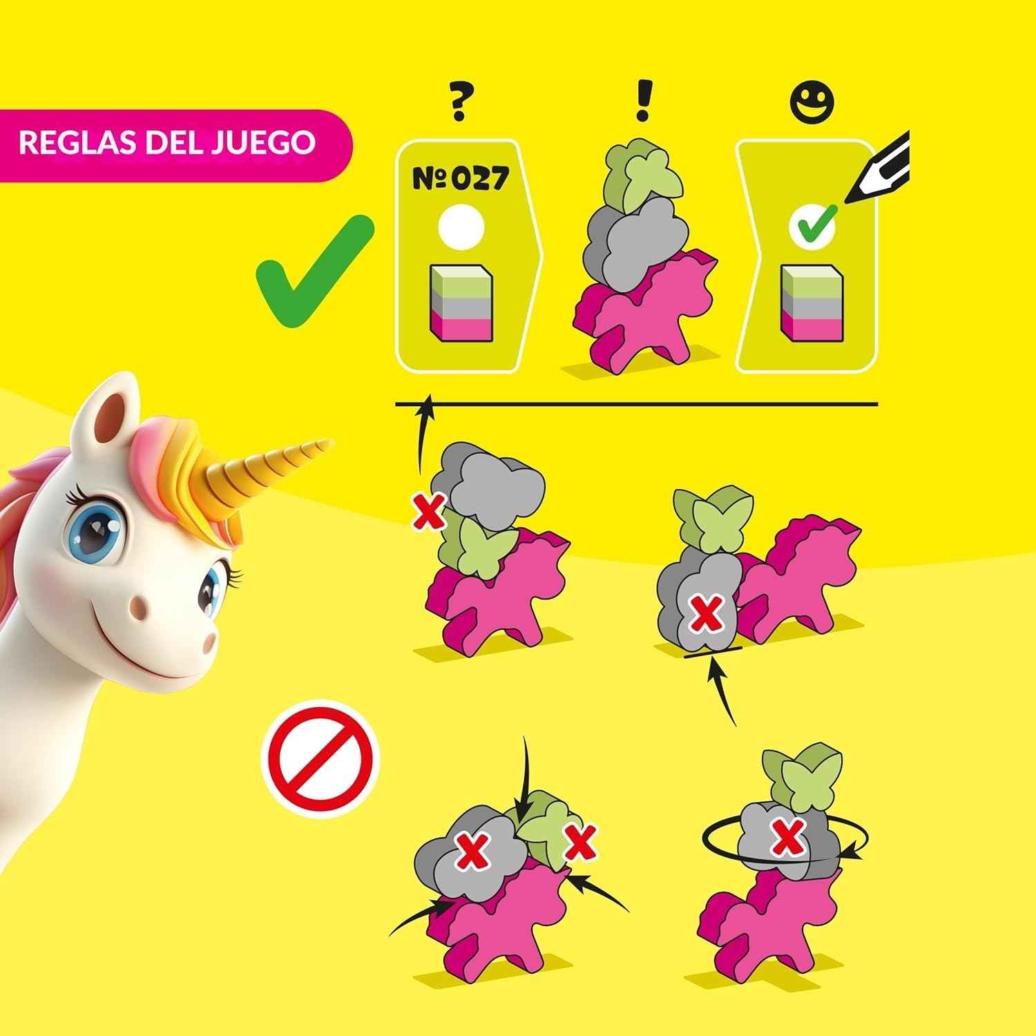 Stacking Challenge Unicorns de HABA: 300 retos de equilibrio y lógica para niños +6 años. Un juego de madera compacto y divertido para llevar a todas partes. ¡Disponible en www.manodesantaoficial.es!