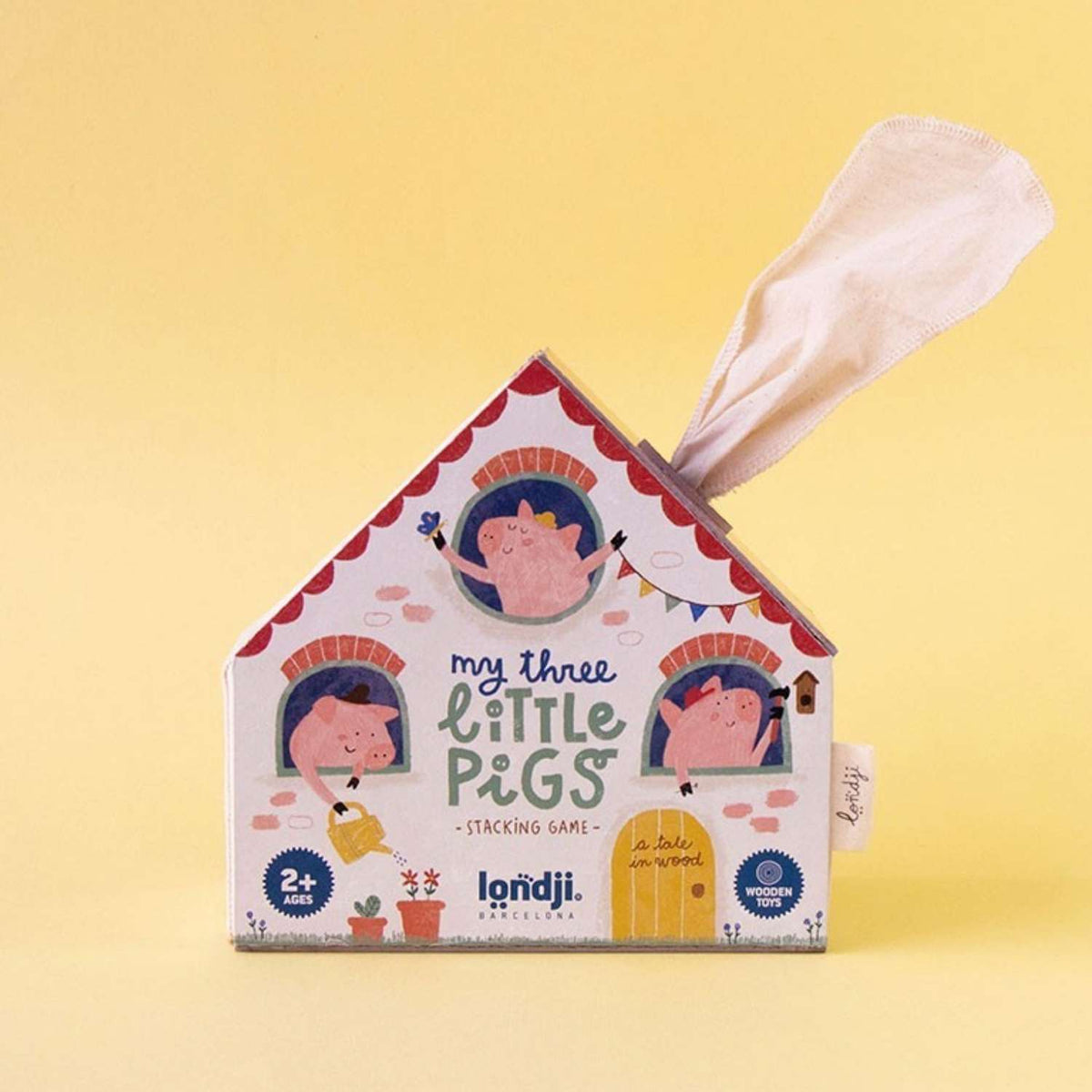 Compra el juego de madera My Three Little Pigs de Londji para niños desde 2 años. Madera de haya PEFC, tintes al agua y fabricación local en Barcelona.