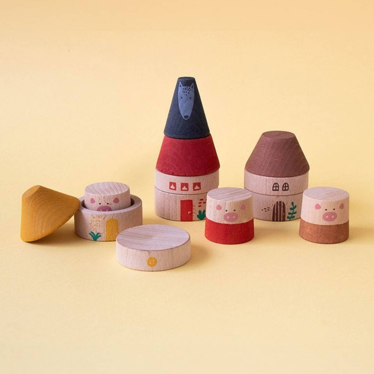 Compra el juego de madera My Three Little Pigs de Londji para niños desde 2 años. Madera de haya PEFC, tintes al agua y fabricación local en Barcelona.