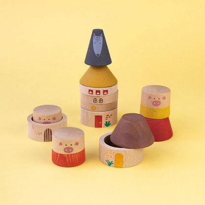 Compra el juego de madera My Three Little Pigs de Londji para niños desde 2 años. Madera de haya PEFC, tintes al agua y fabricación local en Barcelona.