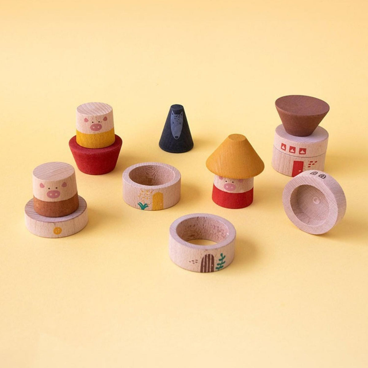 Compra el juego de madera My Three Little Pigs de Londji para niños desde 2 años. Madera de haya PEFC, tintes al agua y fabricación local en Barcelona.