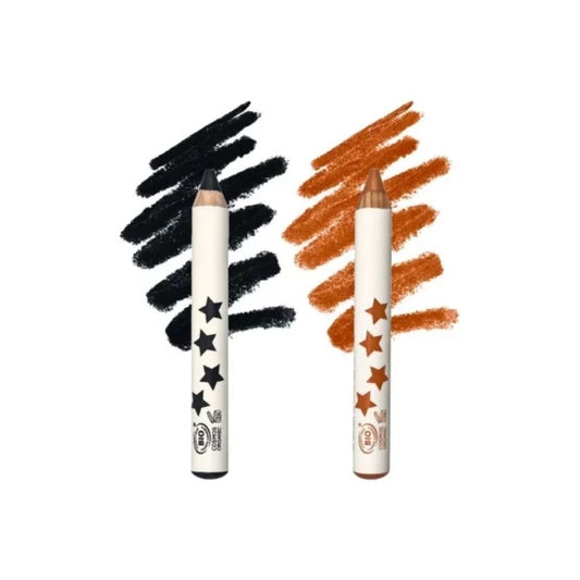 el pack de 2 lápices de maquillaje de INUWET en naranja y Negro son 100% origen natural&nbsp;y certificado BIO organico