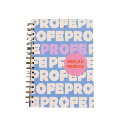 Libreta "Profe molas mucho" de tapa dura y 200 páginas con malla de puntos. Papel de 90g/m², ideal para bullet journal y notas de clase. Diseñada especialmente para profesores con estilo.