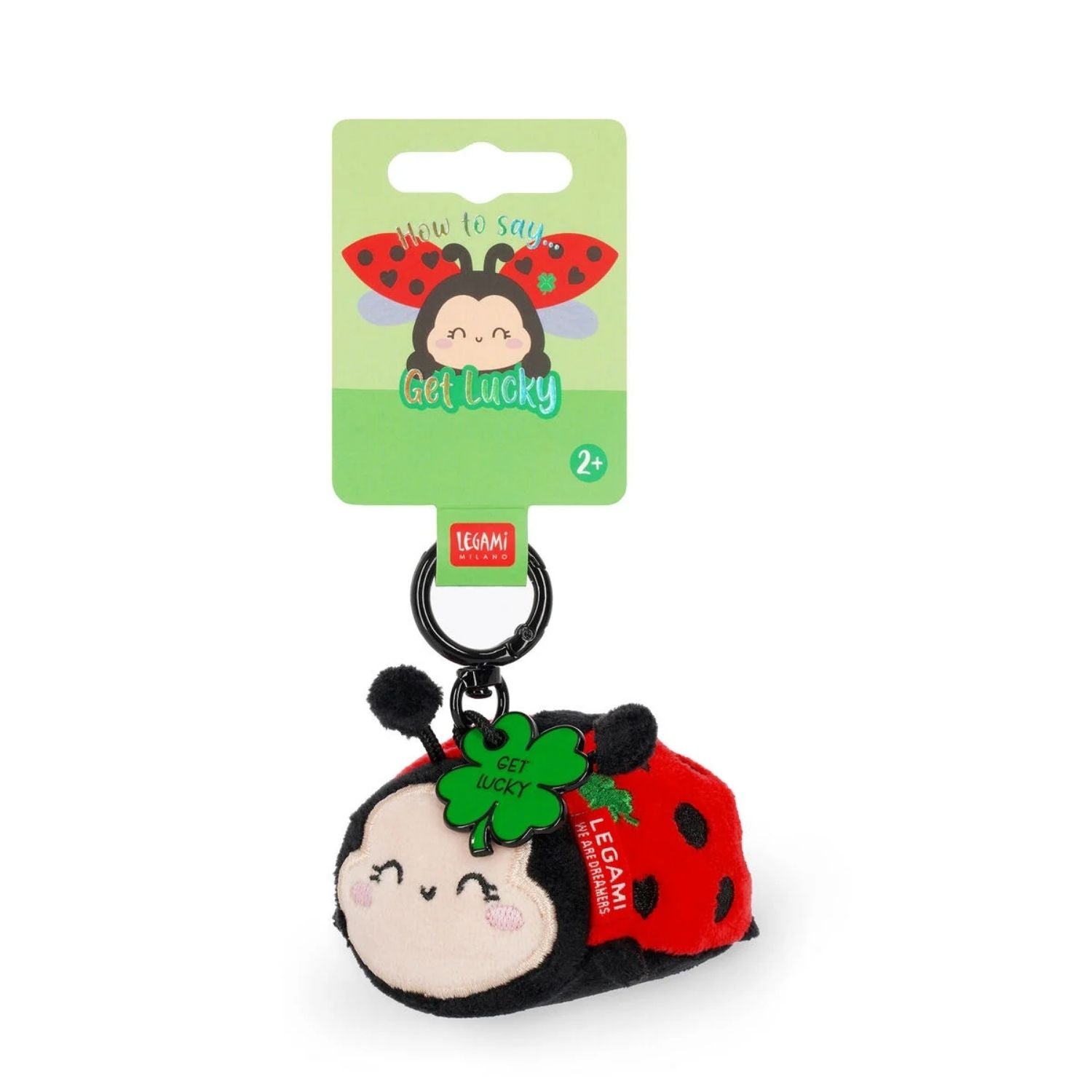 Consigue el Llavero de Peluche Ladybug de Legami. Tacto extra suave, mosquetón de zinc y medalla con mensaje "Get Lucky". El amuleto perfecto para tus llaves o mochila.