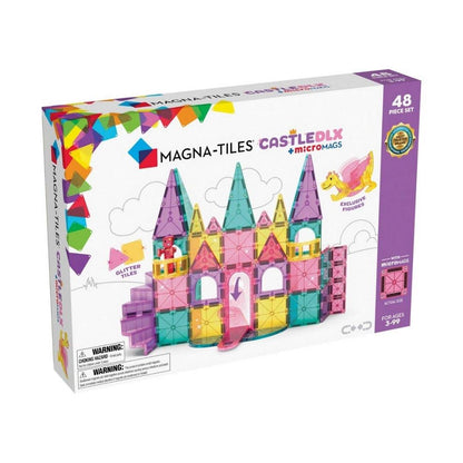  juego de construcción magnética Magna-T Castle! Con 48 piezas, este juego no solo es divertido, sino también educativo para niños de 3 años en adelante. Una fantasía de set que incluye: piezas con purpurina, piezas especiales, piezas clásicas de Magna T y las nueva Micromags caja
