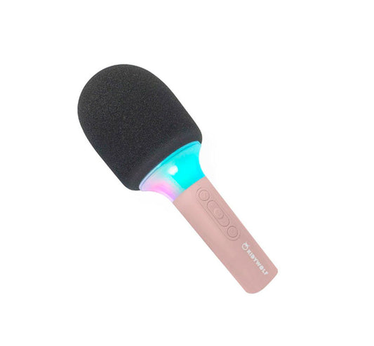 micrófono inalámbrico perfecto para disfrutar de sesiones de karaoke llenas de diversión!  Con sus efectos de sonido y luz, cambio de voz y conexión Bluetooth kidymic rosa microfono kidywolf