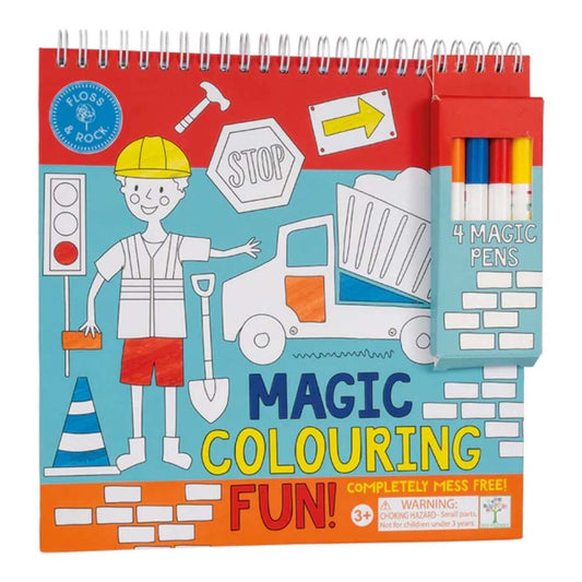 ¡Descubre la magia de colorear sin las manchas de siempre con nuestro Magic Colouring Obras ¡Pinta sin manchas! Este innovador set incluye 4 rotuladores mágicos y 8 páginas temáticas de construcción, todo en un práctico bloc encuadernado en espiral.