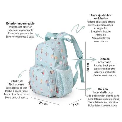  Mochila Infantil Tres cerditos de Tutete. Esta mochila infantil personalizable tiene el tamaño perfecto para niños de 12 meses a 5 años, ideal para llevar una muda, snacks y su juguete favorito. Su diseño impermeable protege todas sus pertenencias en los días de lluvia