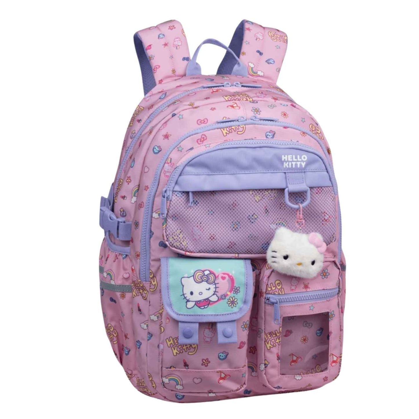 mochila escolar Hello Kitty de CoolPack! La combinación perfecta entre un diseño cute y una funcionalidad total para el colegio o el instituto. Pensada para garantizar la máxima comodidad diaria, incorpora espalda reforzada, tirantes acolchados y correa pectoral ajustable que reparte la carga a la perfección. Cuenta con un compartimento especial para dispositivos electrónicos, bolsillos frontales para el estuche y la merienda, y bolsillo lateral de red para la botella de agua.