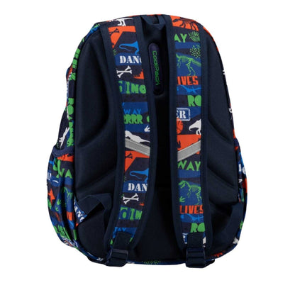 mochila escolar PRIME Happy Dinos de CoolPack! Una mochila de talla media ultraligera, fabricada con respaldo ergonómico de goma EVA y tirantes acolchados que garantizan un reparto óptimo del peso. Su diseño alegre y colorido cuenta con fondo reforzado, dos compartimentos espaciosos aptos para formato A4, bolsillo frontal con llavero de clic y bolsillos laterales con goma para la botella de agua.