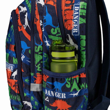 mochila escolar PRIME Happy Dinos de CoolPack! Una mochila de talla media ultraligera, fabricada con respaldo ergonómico de goma EVA y tirantes acolchados que garantizan un reparto óptimo del peso. Su diseño alegre y colorido cuenta con fondo reforzado, dos compartimentos espaciosos aptos para formato A4, bolsillo frontal con llavero de clic y bolsillos laterales con goma para la botella de agua.