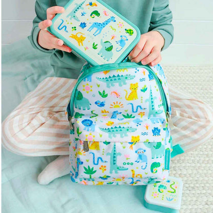 Pack Vuelta al Cole JUNGLE: Mochila + Botella Tritán + Set de 4 Cajas de Almuerzo A Little Lovely Company