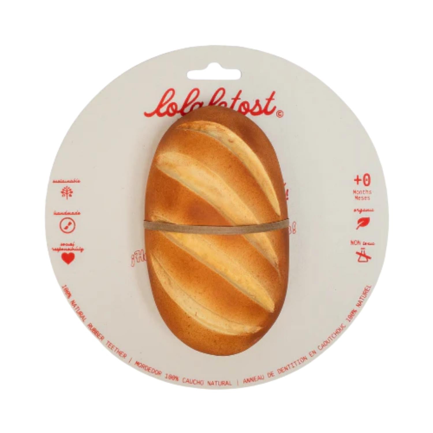 Consigue el mordedor de caucho natural Susi le Baguette en www.manodesantaoficial.es. Juguete de dentición ecológico, seguro y sin agujeros para bebés, ideal para el baño y el estímulo sensorial.