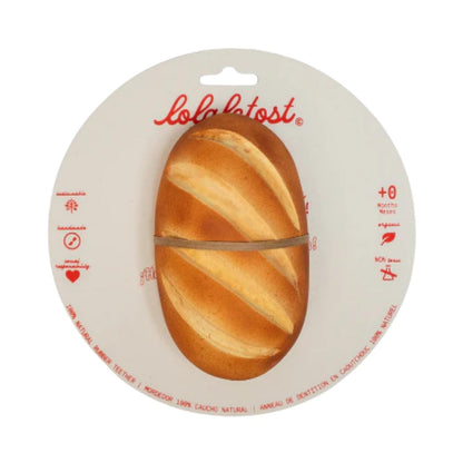 Consigue el mordedor de caucho natural Susi le Baguette en www.manodesantaoficial.es. Juguete de dentición ecológico, seguro y sin agujeros para bebés, ideal para el baño y el estímulo sensorial.