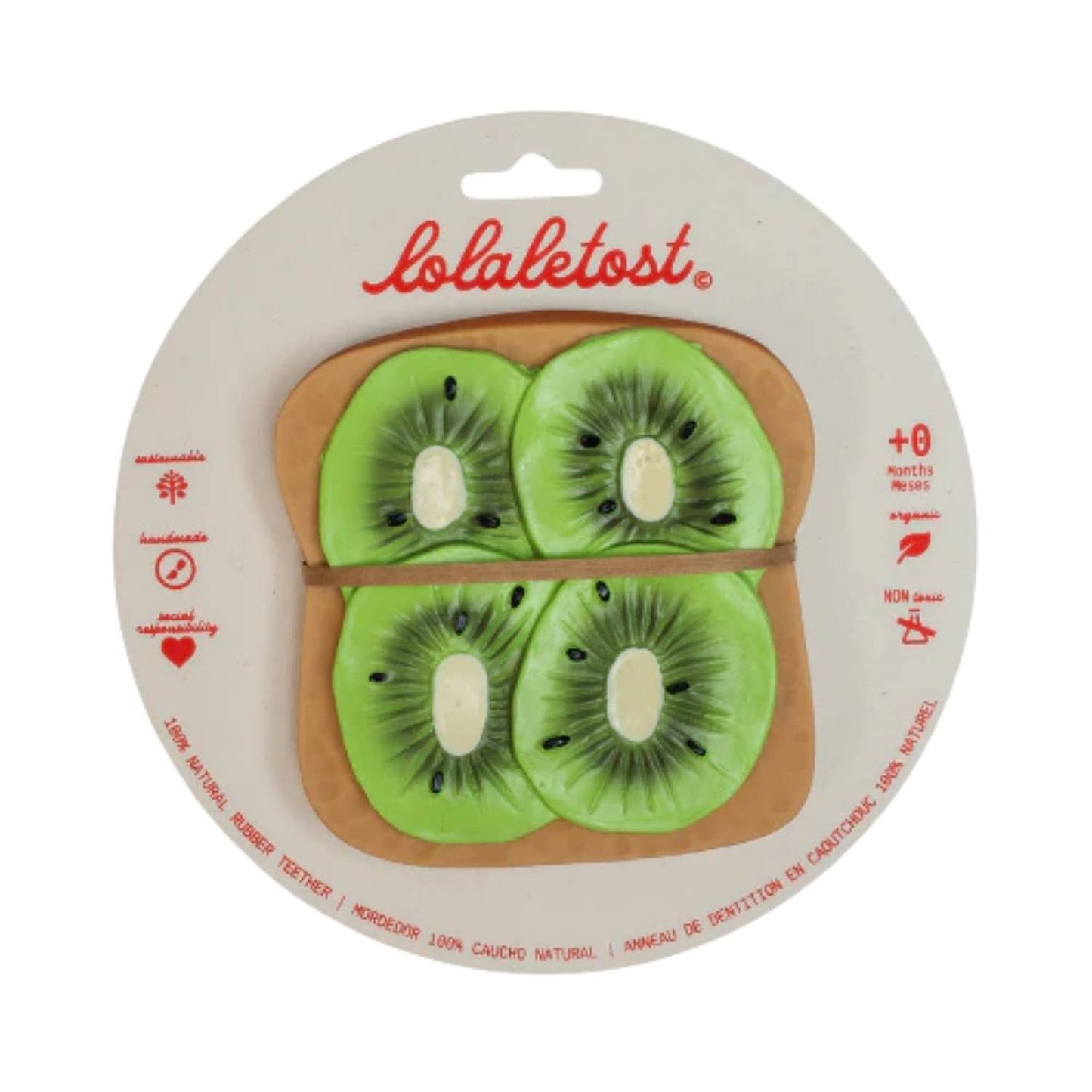 Mordedor en forma de Tostada con kiwi. Diseñado especialmente para las manos más pequeñas, es un accesorio ligero, blando y muy fácil de agarrar. Al no tener agujeros, se convierte en un juguete todoterreno súper seguro que tu bebé podrá usar también en la bañera, como elemento sensorial o para decorar su habitación. Encuentra los mordedores más divertidos y seguros en nuestra tienda online www.manodesantaoficial.es.