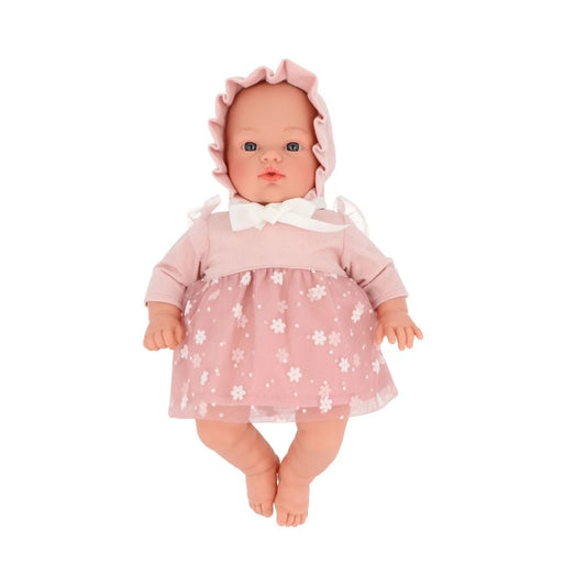 El muñeco Bebé Helena VESTIDO FLORES de Monnëka es pura dulzura. Su cuerpo blandito y su ropita de algodón suave lo convierten en el compañero ideal para el juego simbólico, estimulando el cuidado, la empatía y la imaginación de los más pequeños.