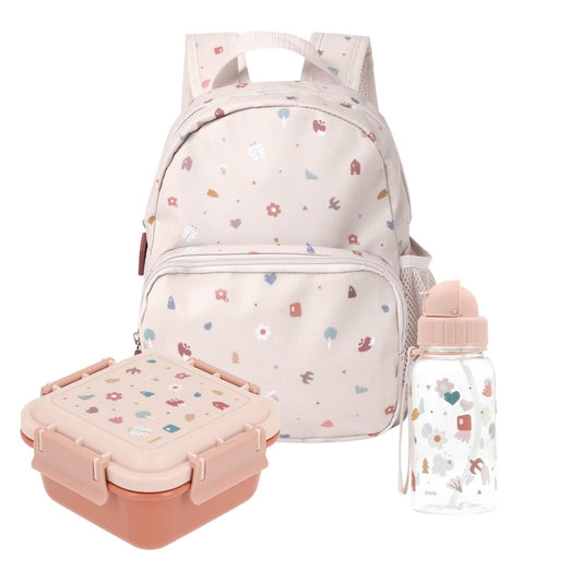 👶 Ideal para peques de 1 a 5 años, incluye:

Una mochila infantil personalizable, acolchada, cómoda y con espacio para la muda, botella y merienda.

Una fiambrera grande hermética con separador extraíble, perfecta para snacks, fruta o sandwich.

Una botella de Tritán de 500 ml, con pajita de silicona abatible y asa para colgar, libre de BPA.