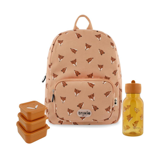 El&nbsp;Pack ZORROS de Trixie&nbsp;reúne en un solo clic los tres básicos más buscados por las familias con peques de infantil (de 2 a 6 años):&nbsp;mochila, botellas Tritán y set de 3 cajas de almuerzo. Todo con el inconfundible diseño ZORROS de Trixie y una calidad excepcional.

La&nbsp;mochila infantil&nbsp;está fabricada con materiales reciclados y pensada para el uso diario. Es ligera, resistente y cómoda, con&nbsp;tirantes ajustables, clip al pecho y bolsillos funcionales. Ideal para llevar la muda, l