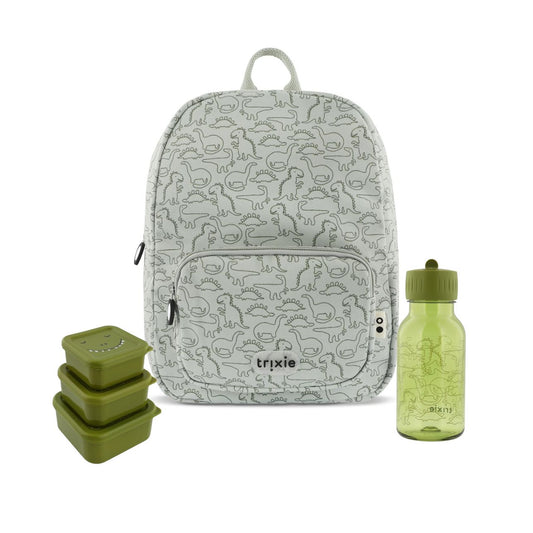 El Pack Dinos de Trixie reúne en un solo clic los tres básicos más buscados por las familias con peques de infantil (de 2 a 6 años): mochila, botellas Tritán y set de 3 cajas de almuerzo. Todo con el inconfundible diseño Dino de Trixie y una calidad excepcional.