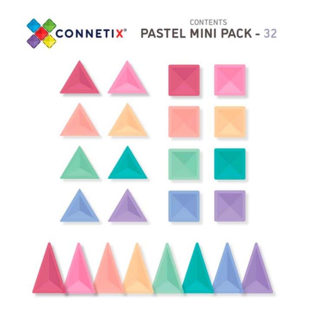 Pack mini 32 piezas magnéticas Pastel, podrás construir increíbles construcciones magnéticas con Connetix  desglose piezas