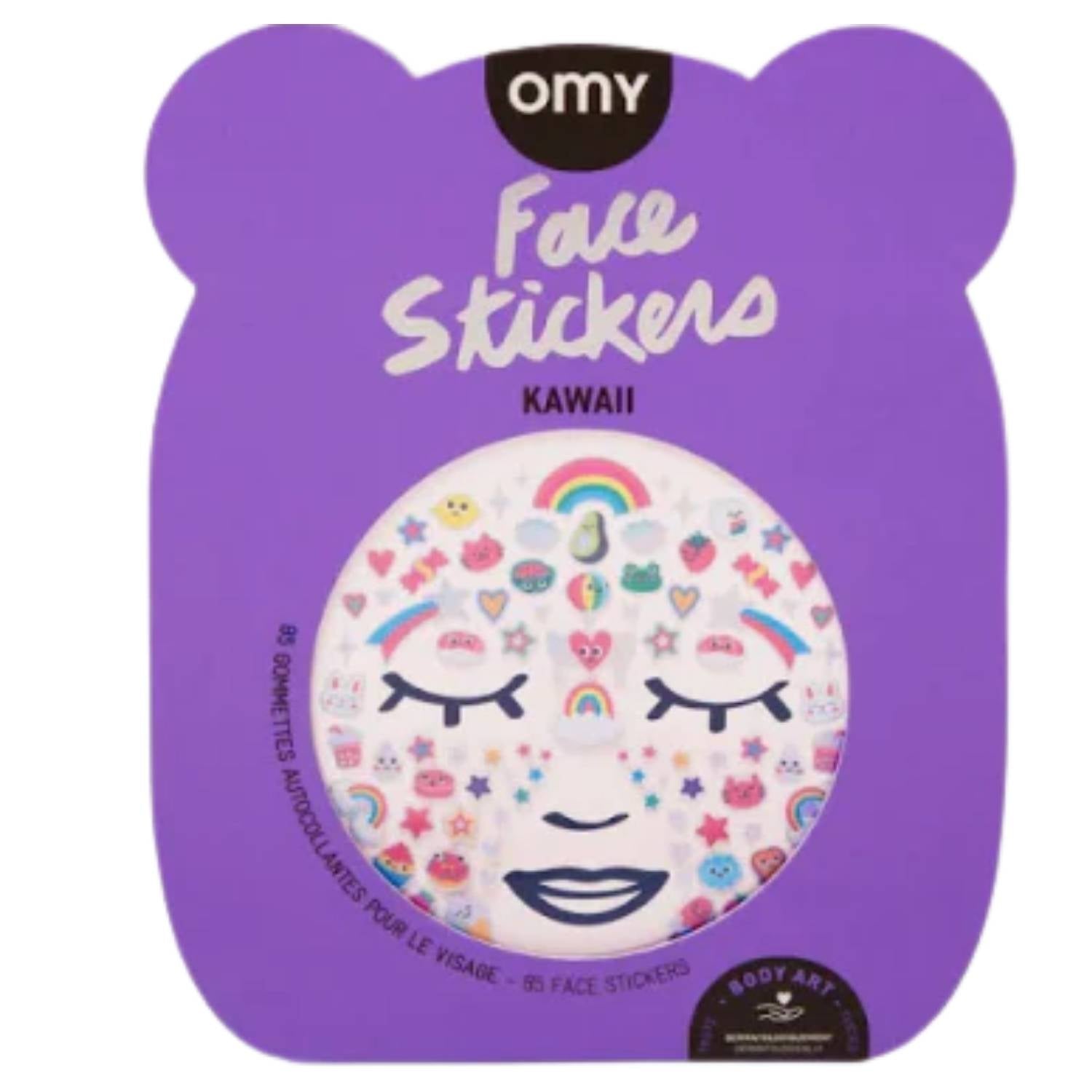 Pegatinas faciales brillantes Omy. 85 adhesivos neón seguros, reposicionables y dermatológicamente testados. ¡El accesorio de maquillaje más fácil y limpio para Carnaval!