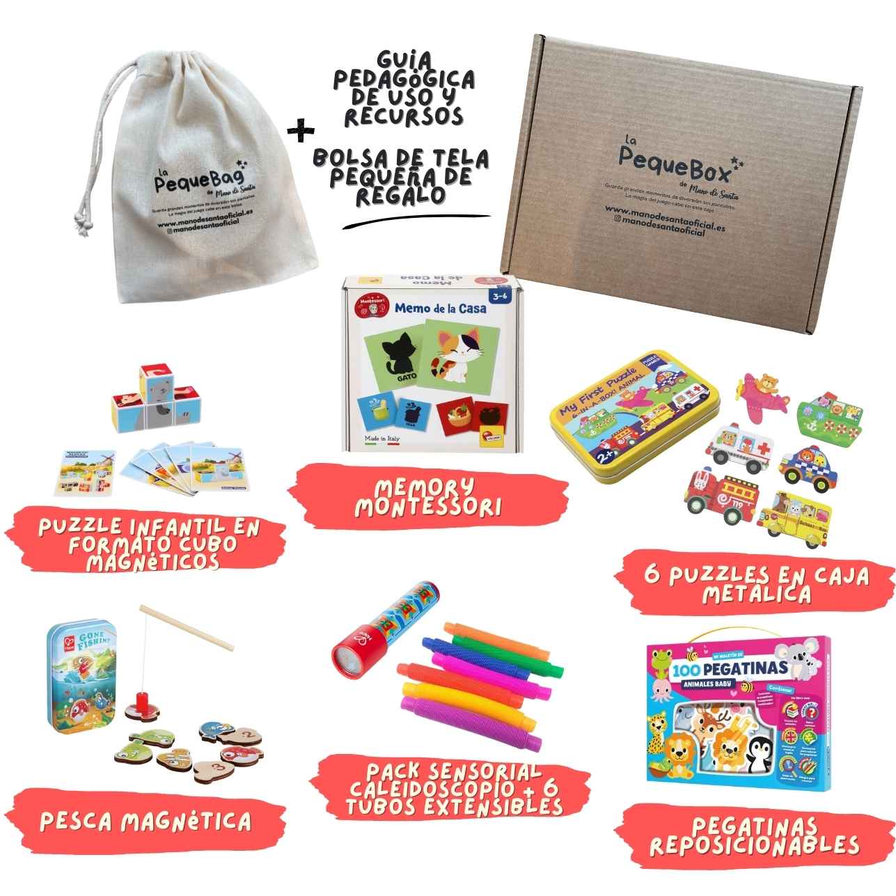 La PequeBox by Mano de Santa para peques de 2 a 3 años es la compañera perfecta para salidas a restaurantes y momentos fuera de casa sin pantallas. Diseñada para estimular su curiosidad, mantenerlos entretenidos y favorecer el juego libre y calmado mientras tú disfrutas de la comida y la conversación.