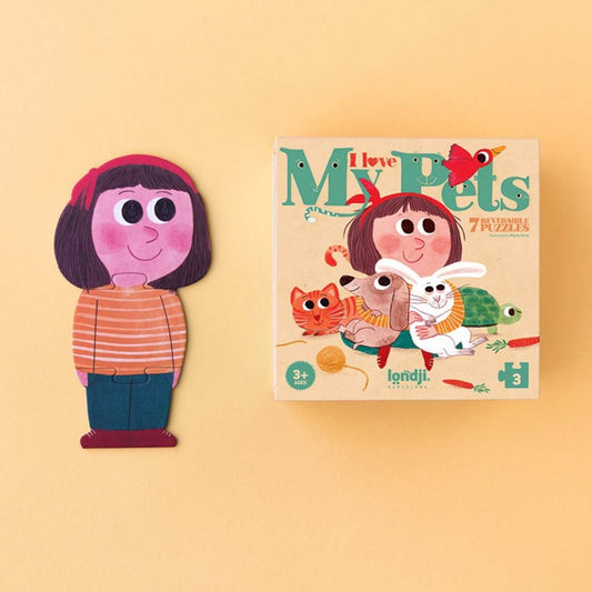 

Compra Puzzle I Love My Pets de Londji: 7 puzles reversibles de 3 piezas grandes para niños desde 3 años. Ilustrado por Marta Altés y hecho en Barcelona.