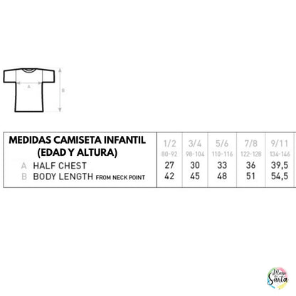 Compra la camiseta infantil personalizada con nombre bordado en relieve multicolor de Mano de Santa. Algodón premium 100% resistente y suave para niños.