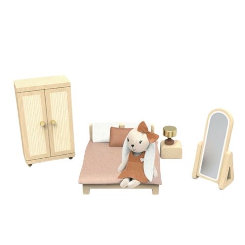 Dormitorio de Casa de Muñecas Speedy Monkeys! Este encantador conjunto, fabricado en madera de alta calidad con certificación FSC, está diseñado para inspirar la creatividad de los más pequeños, mientras juegan y decoran su propio mundo en miniatura.