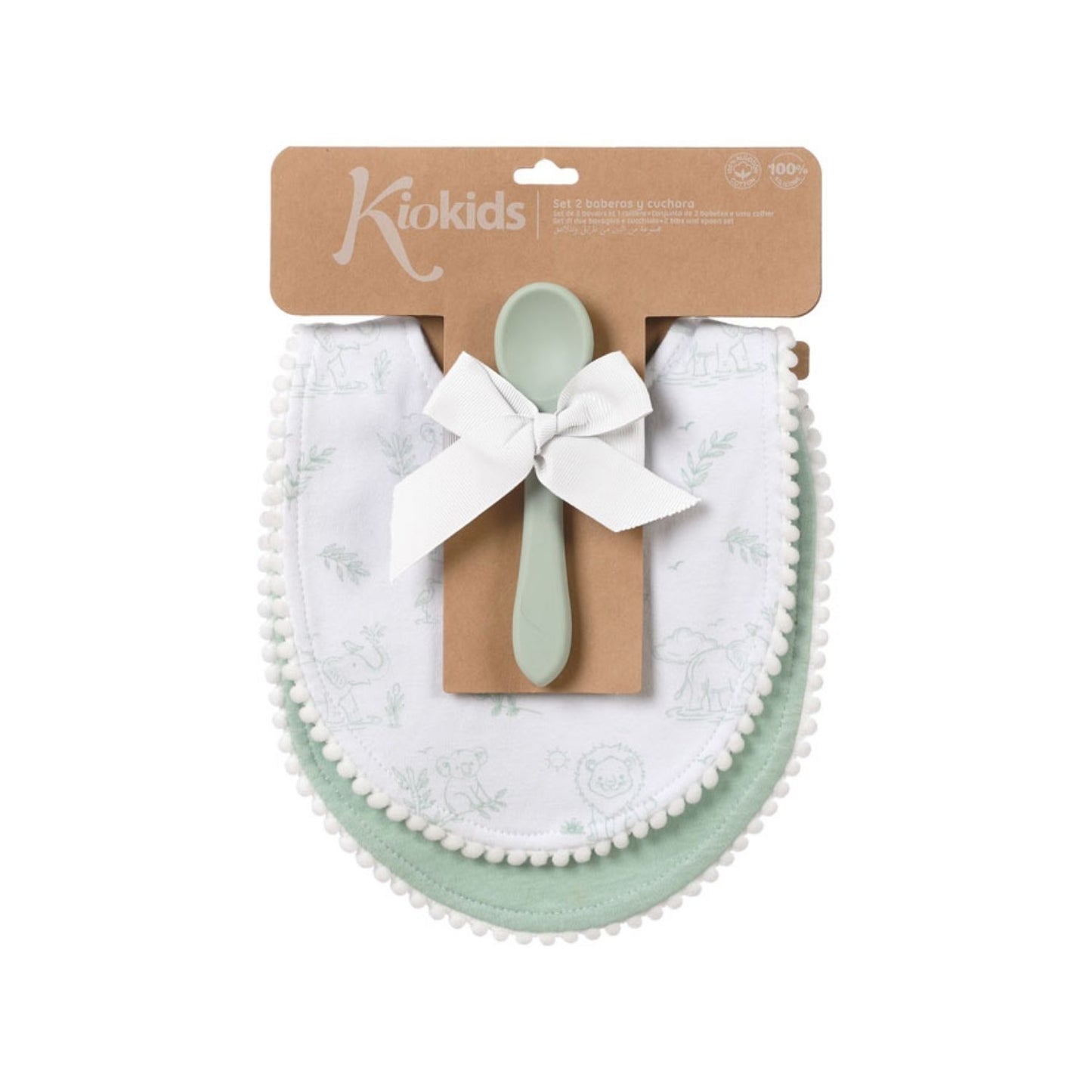 Set de alimentación con 2 baberos de algodón y cuchara de silicona suave en color verde selva. Ideal para bebés +4 meses. Materiales seguros, no tóxicos y fáciles de limpiar.

Los baberos son un must de toda familia con bebés. Este set está formado por dos baberos 100% en algodón y una cuchara 100% silicona de alta calidad de grado alimenticio, completamente segura y no tóxica, ideal para que el bebé se alimente sin riesgos. Este material es resistente al calor, se limpia fácilmente y puede ser esterilizado