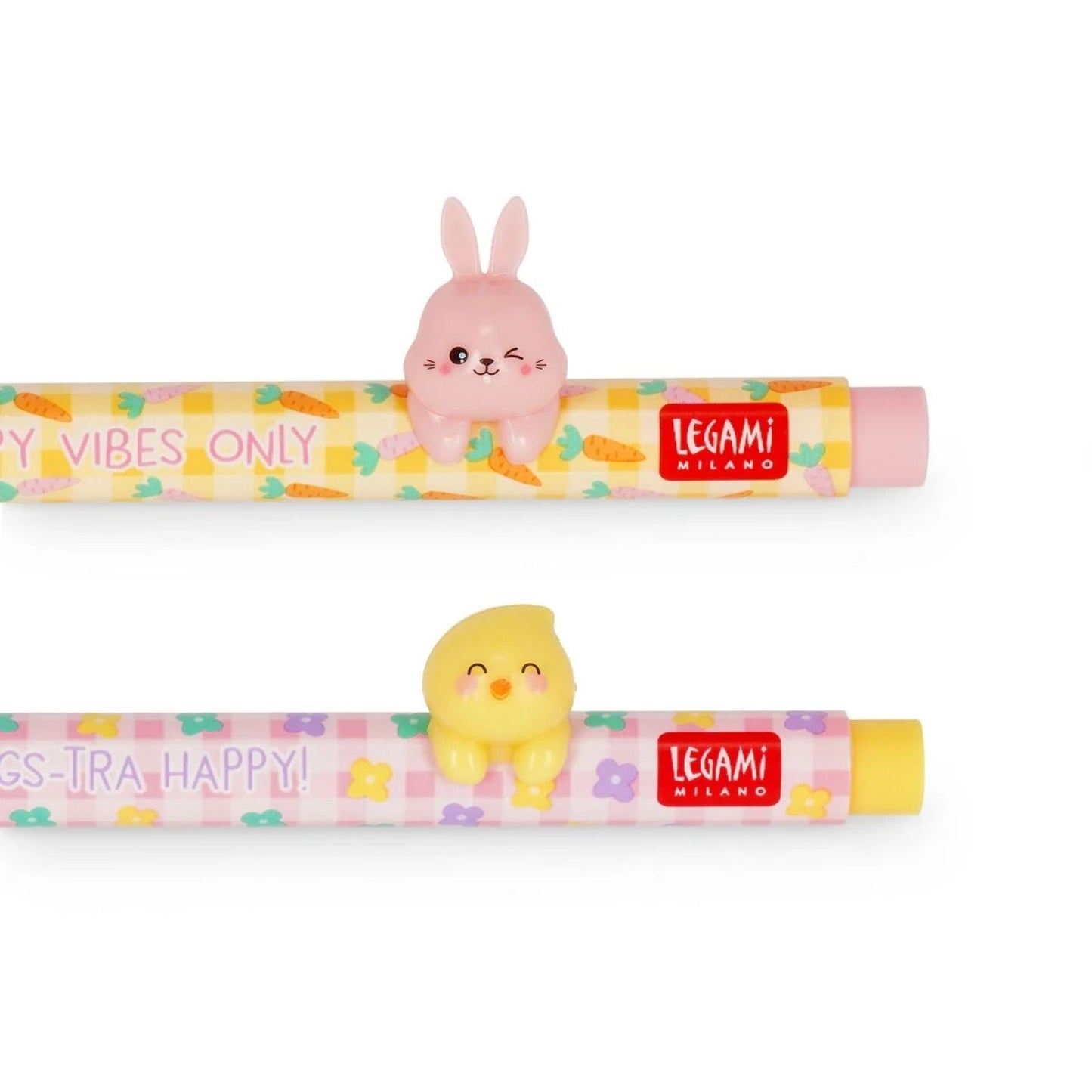 Consigue el Set de 2 Bolígrafos de Gel Hoppy Easter de Legami. Edición limitada de Pascua con punta de 0,5 mm y personajes decorativos. Escritura suave, tierna y recargable.