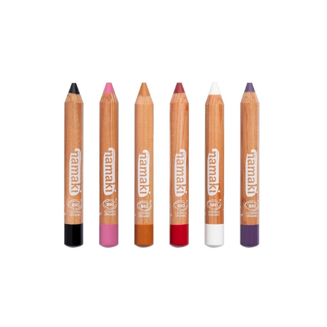 Pack de 6 lápices de maquillaje con ingredientes 100% naturales y certificado orgánico. Perfectos para decorar la cara y el cuerpo en fiestas, disfraces y juegos creativos. Su textura suave permite una aplicación fácil y divertida, ¡y se elimina fácilmente con agua y jabón!