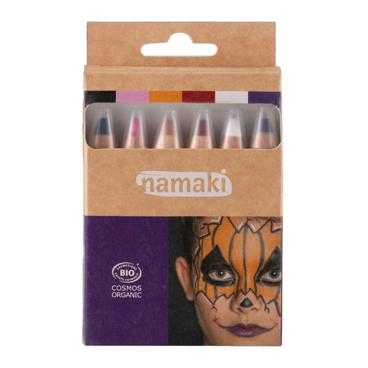 Pack de 6 lápices de maquillaje con ingredientes 100% naturales y certificado orgánico. Perfectos para decorar la cara y el cuerpo en fiestas, disfraces y juegos creativos. Su textura suave permite una aplicación fácil y divertida, ¡y se elimina fácilmente con agua y jabón!