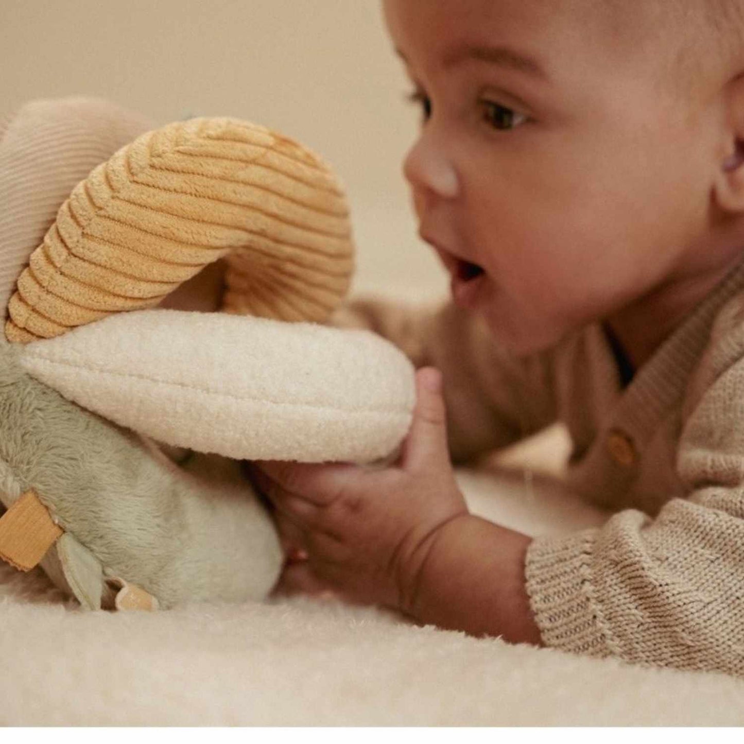 Pelota Sensorial Newborn Naturals: Juguete de Bebé Suave con Sonajero

Juguete Sensorial Blando ideal para recién nacidos (0 meses+).

Fomenta la Coordinación Ojo-Mano y el agarre gracias a su textura acolchada.

Lavable a Máquina (30ºC). Seguro y fabricado con poliéster reciclado certificado GRS.