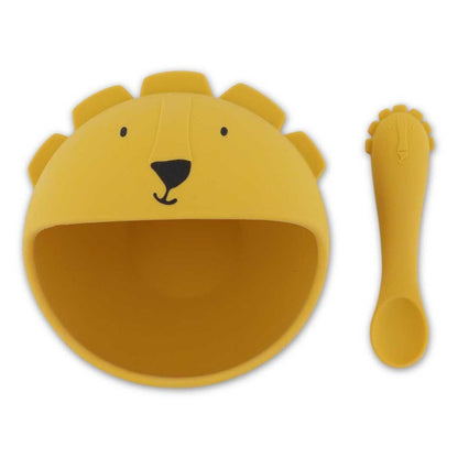 🦁 ¡Haz que comer sea divertido! Set de Bol y Cuchara de León Trixie con ventosa. Silicona segura e irrompible para la alimentación de tu bebé en www.manodesantaoficial.es. ✨