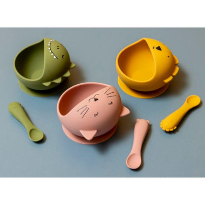 🦁 ¡Haz que comer sea divertido! Set de Bol y Cuchara de León Trixie con ventosa. Silicona segura e irrompible para la alimentación de tu bebé en www.manodesantaoficial.es. ✨