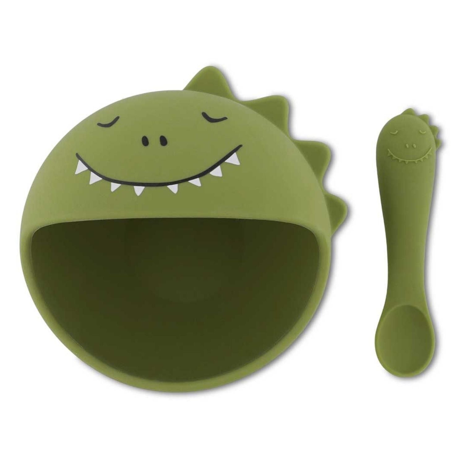 🦖 ¡Primeras comidas con estilo! Set de Bol y Cuchara Dino Trixie con ventosa stick & stay. Silicona segura e irrompible para fomentar la autonomía en www.manodesantaoficial.es. ✨