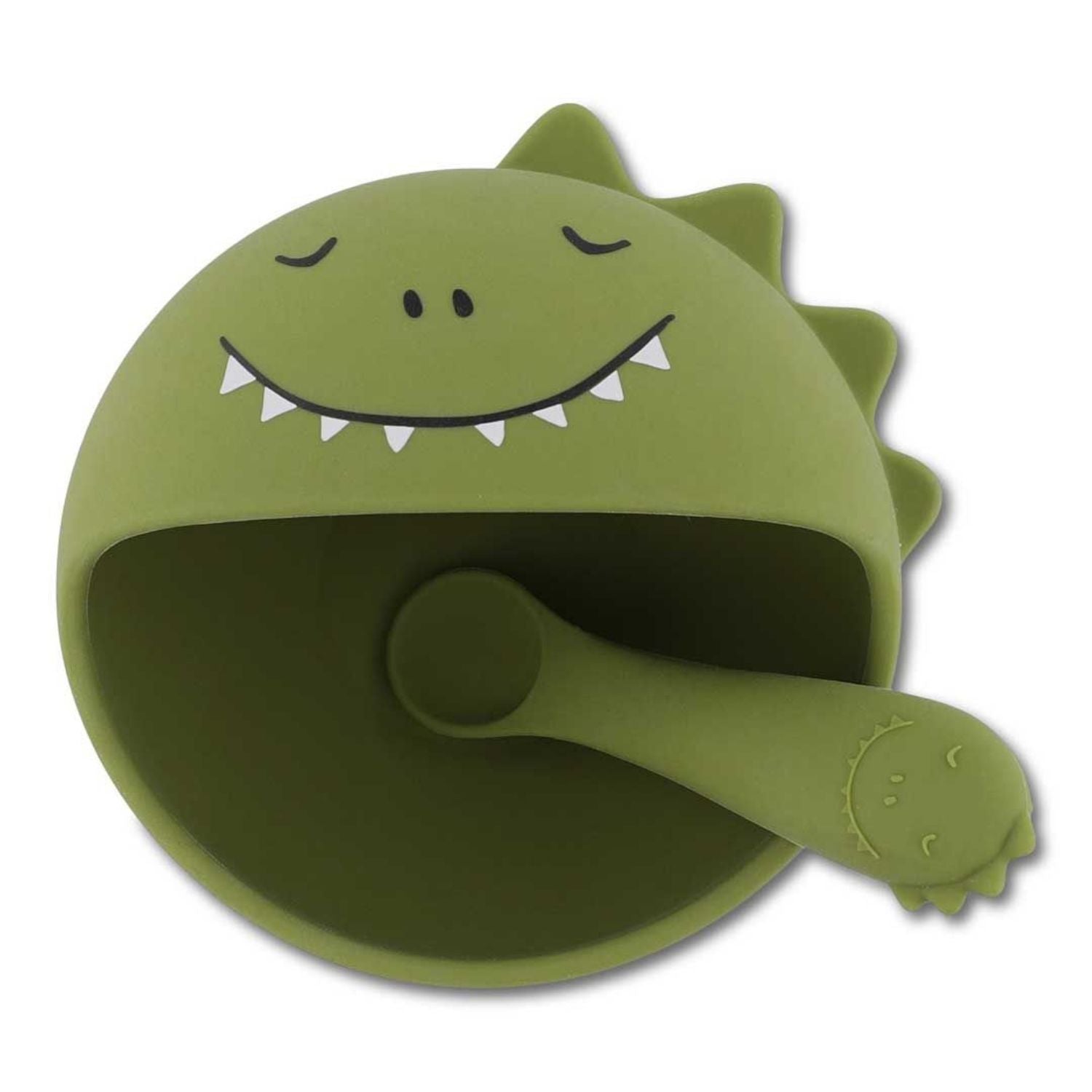 🦖 ¡Primeras comidas con estilo! Set de Bol y Cuchara Dino Trixie con ventosa stick & stay. Silicona segura e irrompible para fomentar la autonomía en www.manodesantaoficial.es. ✨