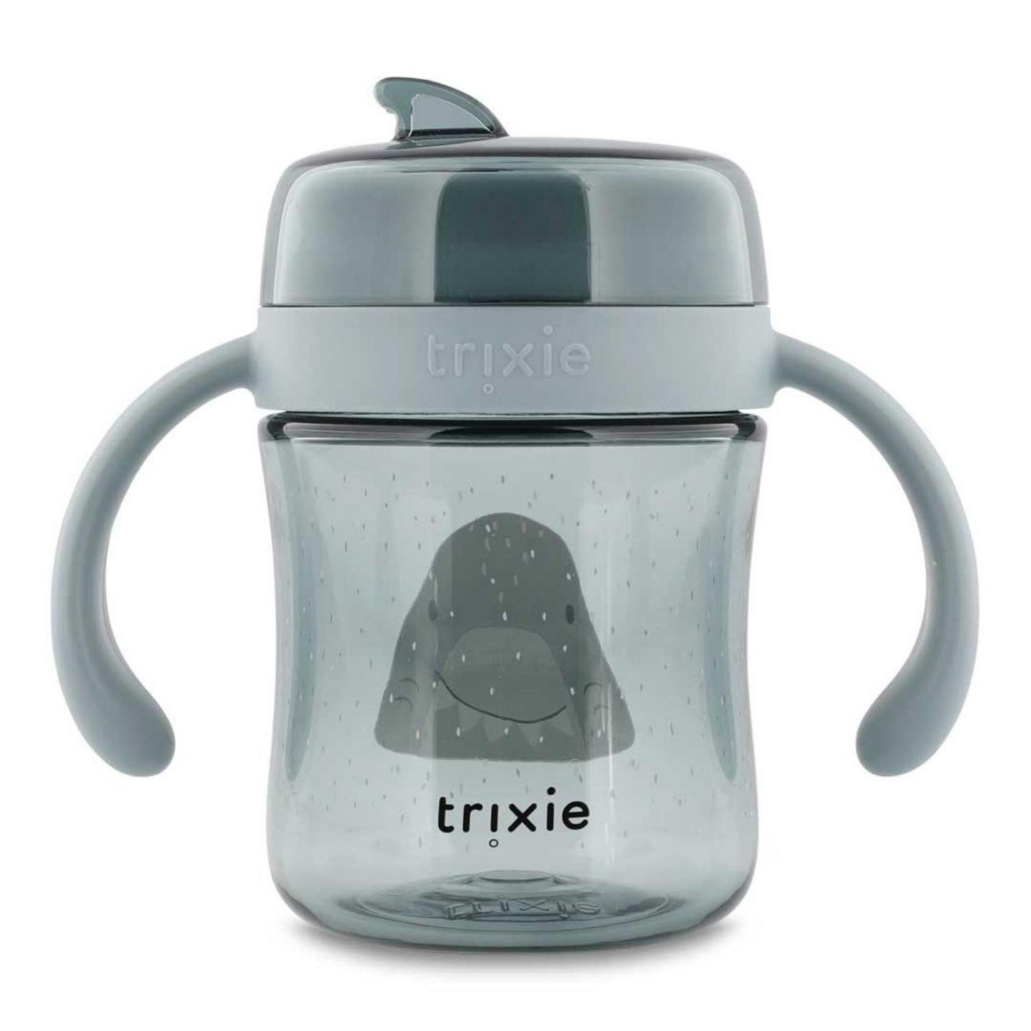 Compra el Vaso Anti-derrame 360 Tiburón de Trixie. Taza de aprendizaje infantil con asas en Tritan™ resistente. Ideal para aprender a beber sin derrames ni goteos.