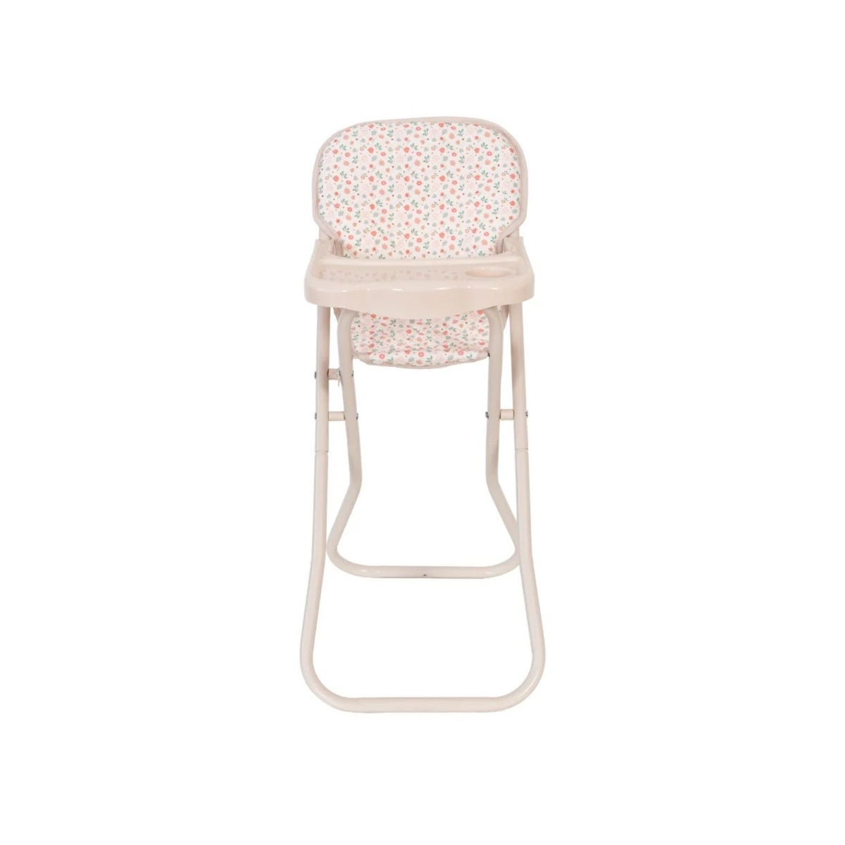 Trona plegable para muñecas de hasta 45 cm. Estructura de metal resistente, ligera, fácil de guardar y con asiento lavable a 30 ºC. ¡Hora de comer jugando!