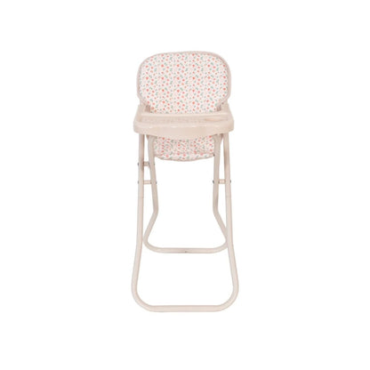 Trona plegable para muñecas de hasta 45 cm. Estructura de metal resistente, ligera, fácil de guardar y con asiento lavable a 30 ºC. ¡Hora de comer jugando!