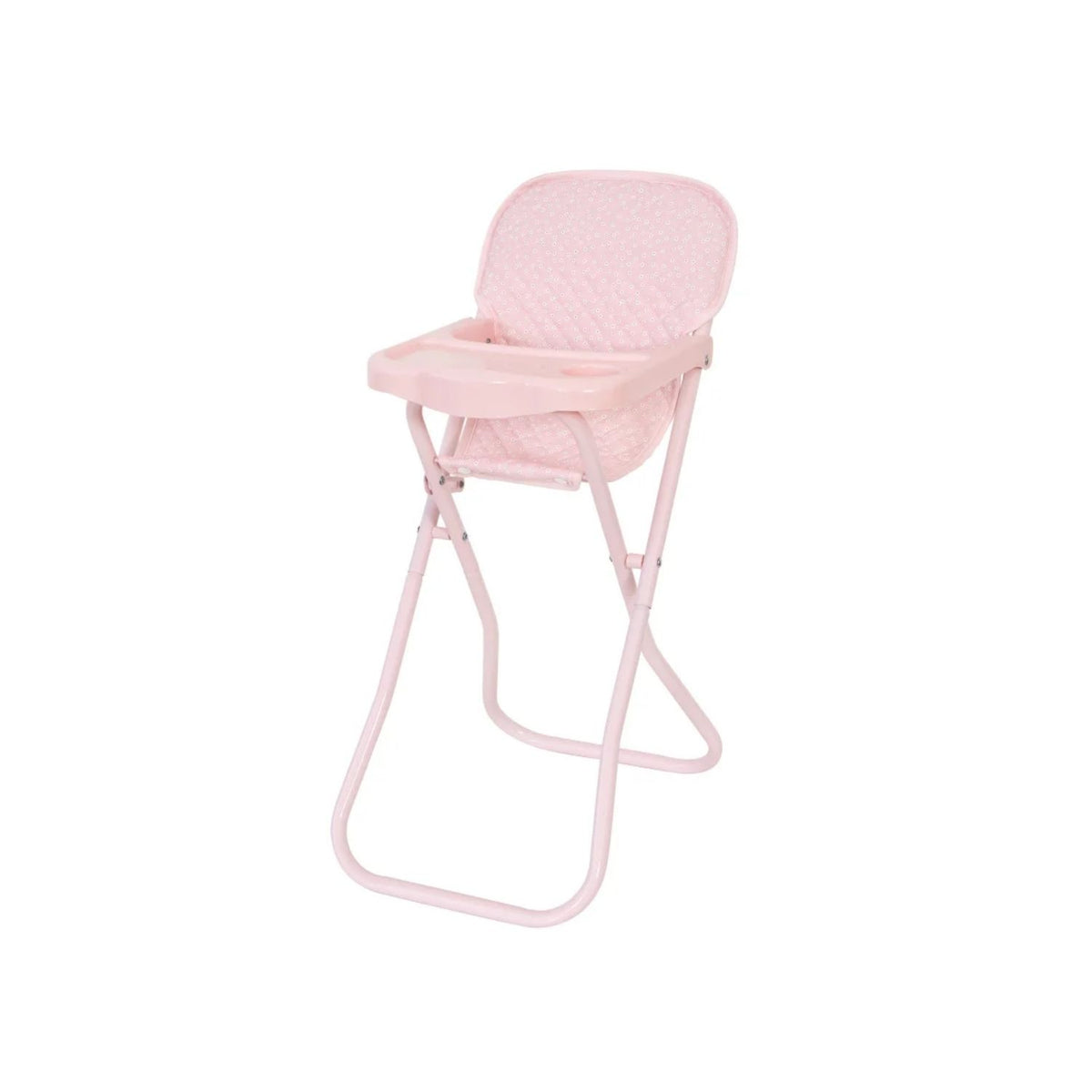Trona plegable para muñecas de hasta 45 cm. Estructura de metal resistente, ligera, fácil de guardar y con asiento lavable a 30 ºC. ¡Hora de comer jugando!