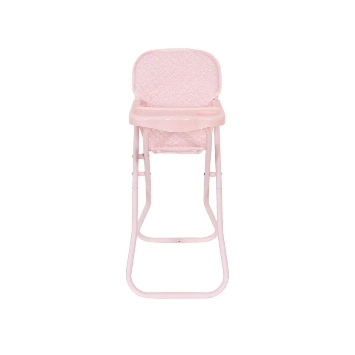 Trona plegable para muñecas de hasta 45 cm. Estructura de metal resistente, ligera, fácil de guardar y con asiento lavable a 30 ºC. ¡Hora de comer jugando!