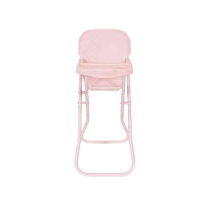 Trona plegable para muñecas de hasta 45 cm. Estructura de metal resistente, ligera, fácil de guardar y con asiento lavable a 30 ºC. ¡Hora de comer jugando!