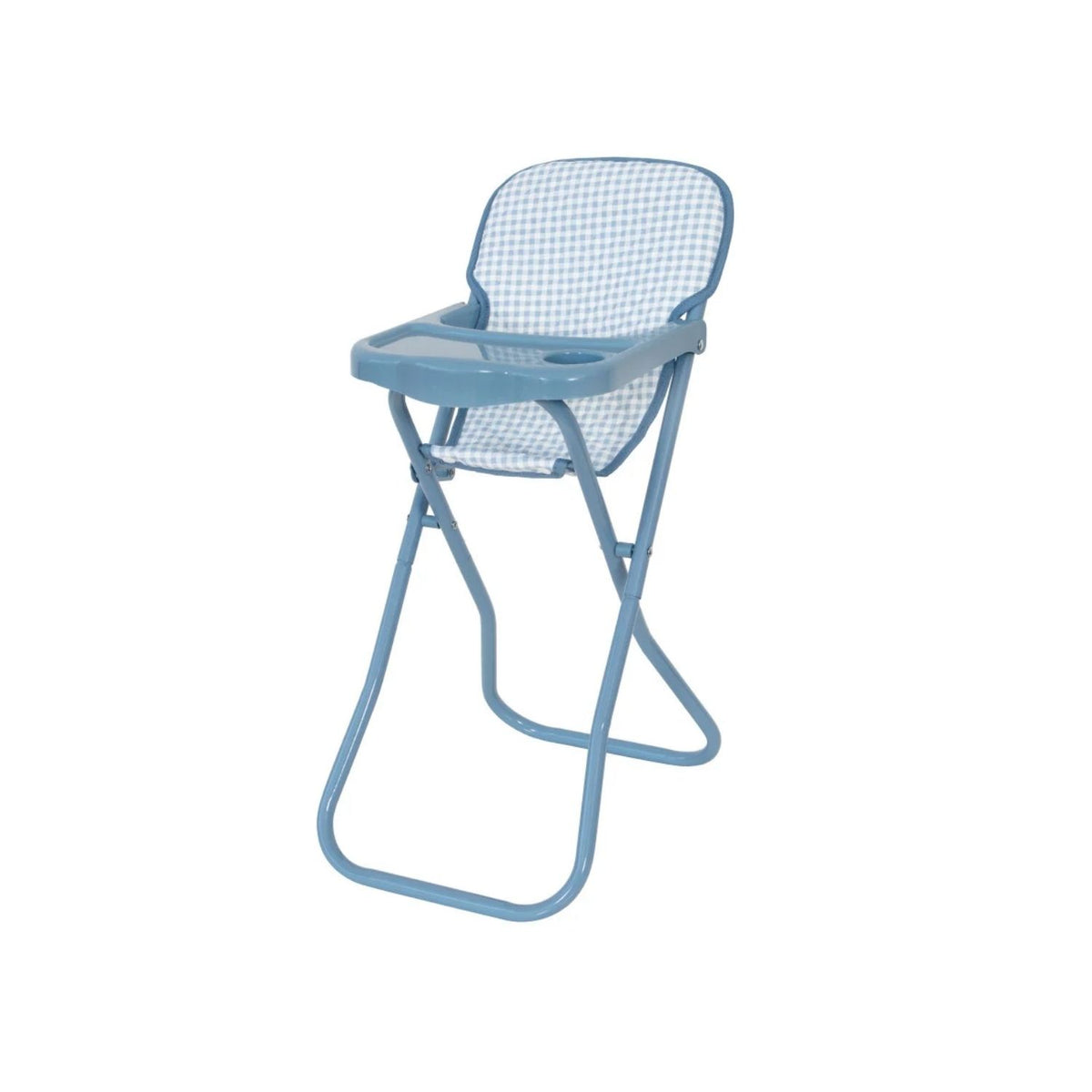 Trona plegable para muñecas de hasta 45 cm. Estructura de metal resistente, ligera, fácil de guardar y con asiento lavable a 30 ºC. ¡Hora de comer jugando!