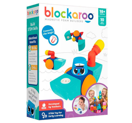 Caja del sett submarino del bloques de construcción Blockaroo magnéticos Submarino!  Estos bloques de espuma suave son perfectos para niños pequeños y preescolares. ¡Conéctalos mágicamente y desata su creatividad sin límites!  Construye, apila y gira los bloques en todas las direcciones, ¡nunca se repelen! Además, son seguros para jugar en el baño, convirtiendo la hora del baño en una experiencia emocionante. ¡es un juego increíble!