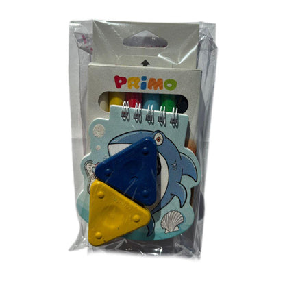 Bolsita cumple Cajita plastilina 6 colores, mini libreta animales y ceras triangulares - manodesantaoficial