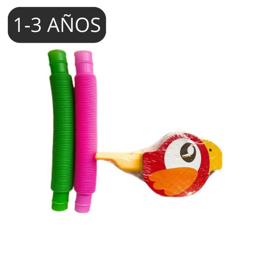 Bolsita de cumple con 2 tubos extensibles y silbato pájaro madera Hape - manodesantaoficial