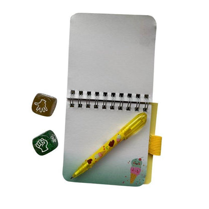 Bolsita de cumple libreta fantasía con mini bolígrafo y Dados Piedra papel o tijera - manodesantaoficial